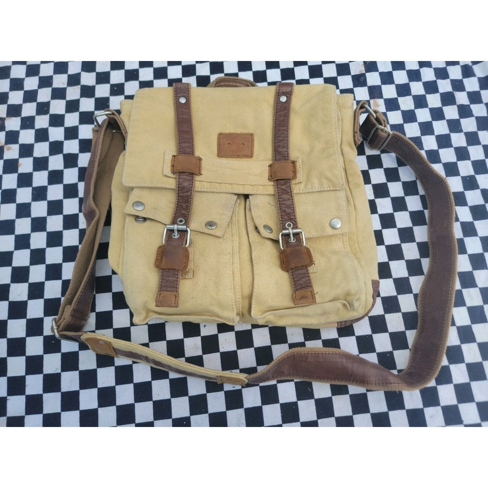 Urban Edge By Canyon Canvas Leather Messenger Shoulder‎ Bag Tan Brown